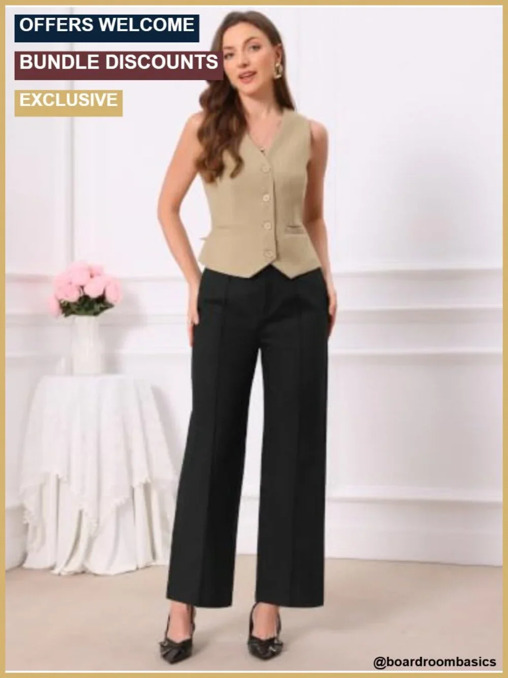 Wide Leg Pants Women High Waist Business Casual Work Trousers Cotton Blend